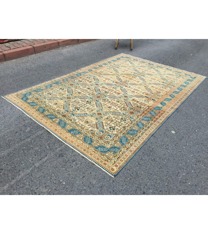 6x9 handmade wool rug, geometric living room rug, area rug, 6'5 X 9'5 bedroom rug