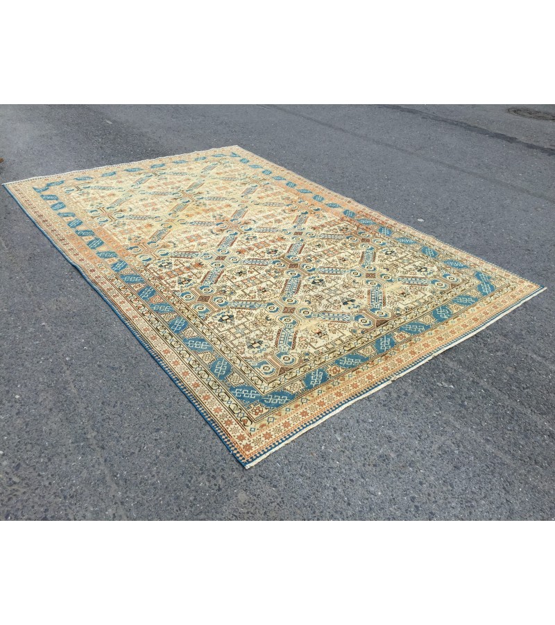 6x9 handmade wool rug, geometric living room rug, area rug, 6'5 X 9'5 bedroom rug