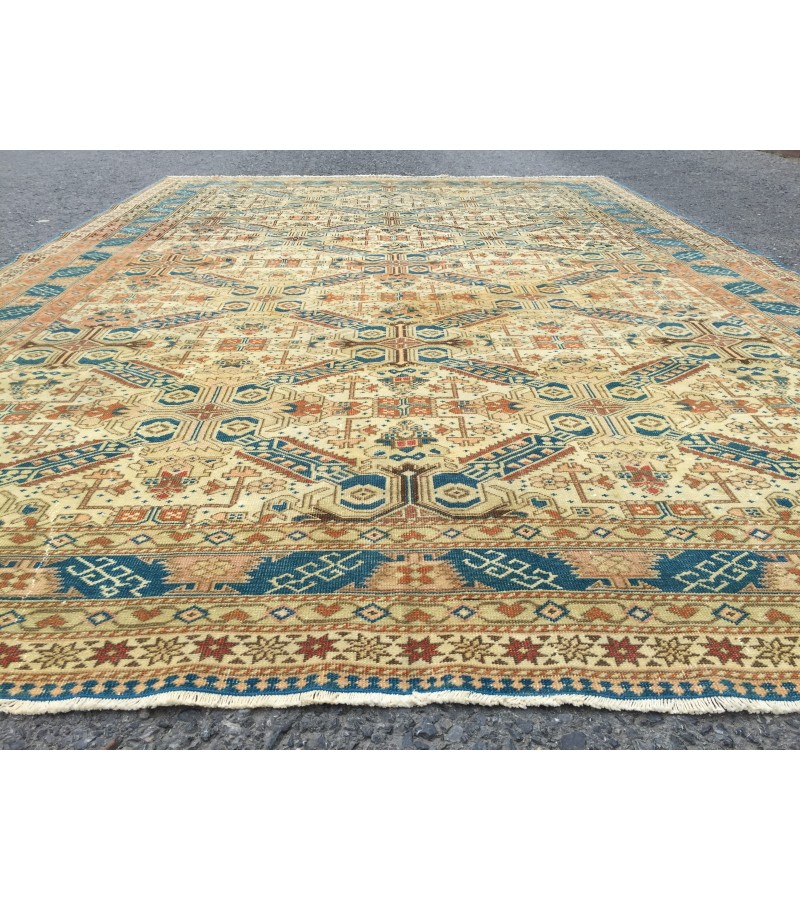 6x9 handmade wool rug, geometric living room rug, area rug, 6'5 X 9'5 bedroom rug