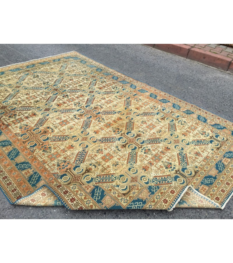 6x9 handmade wool rug, geometric living room rug, area rug, 6'5 X 9'5 bedroom rug