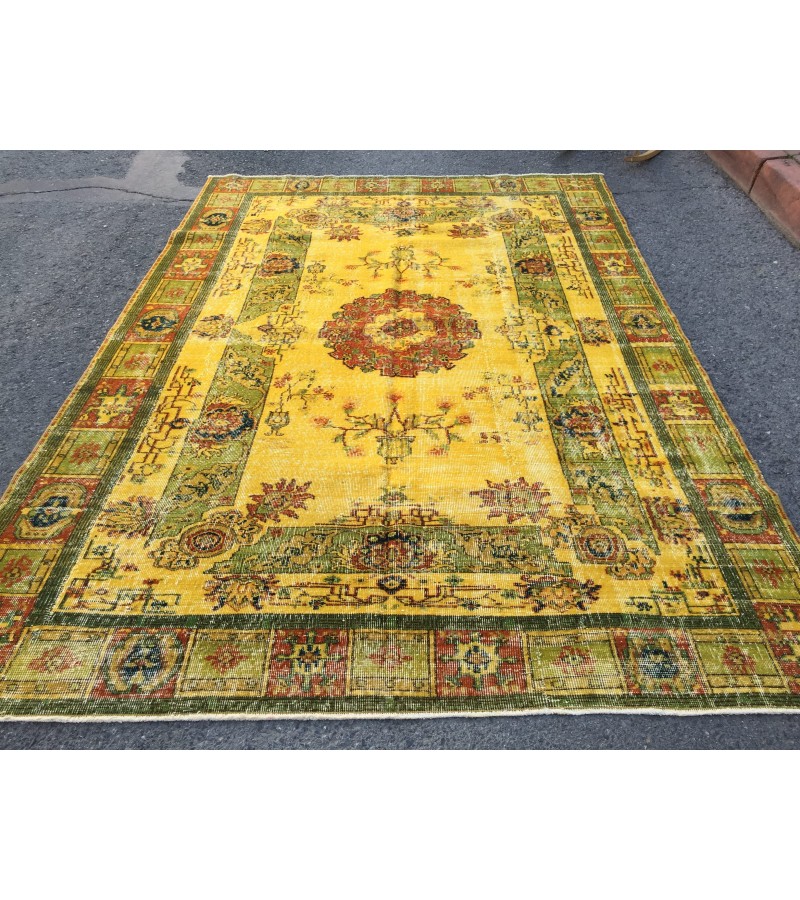 6x10 rustic yellow rug, hand woven rug, yellow green rug, 6'5 X 9'6 boho vintage rug