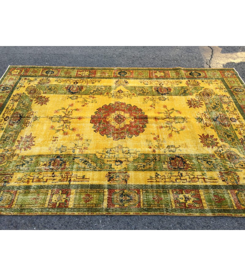 6x10 rustic yellow rug, hand woven rug, yellow green rug, 6'5 X 9'6 boho vintage rug