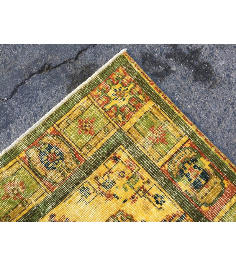 6x10 rustic yellow rug, hand woven rug, yellow green rug, 6'5 X 9'6 boho vintage rug