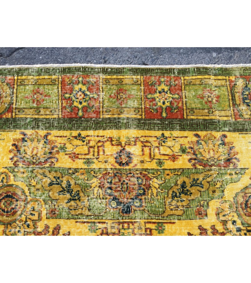 6x10 rustic yellow rug, hand woven rug, yellow green rug, 6'5 X 9'6 boho vintage rug