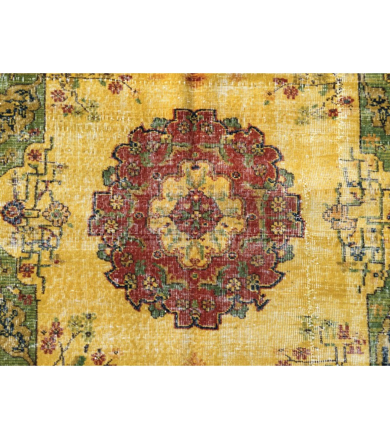 6x10 rustic yellow rug, hand woven rug, yellow green rug, 6'5 X 9'6 boho vintage rug