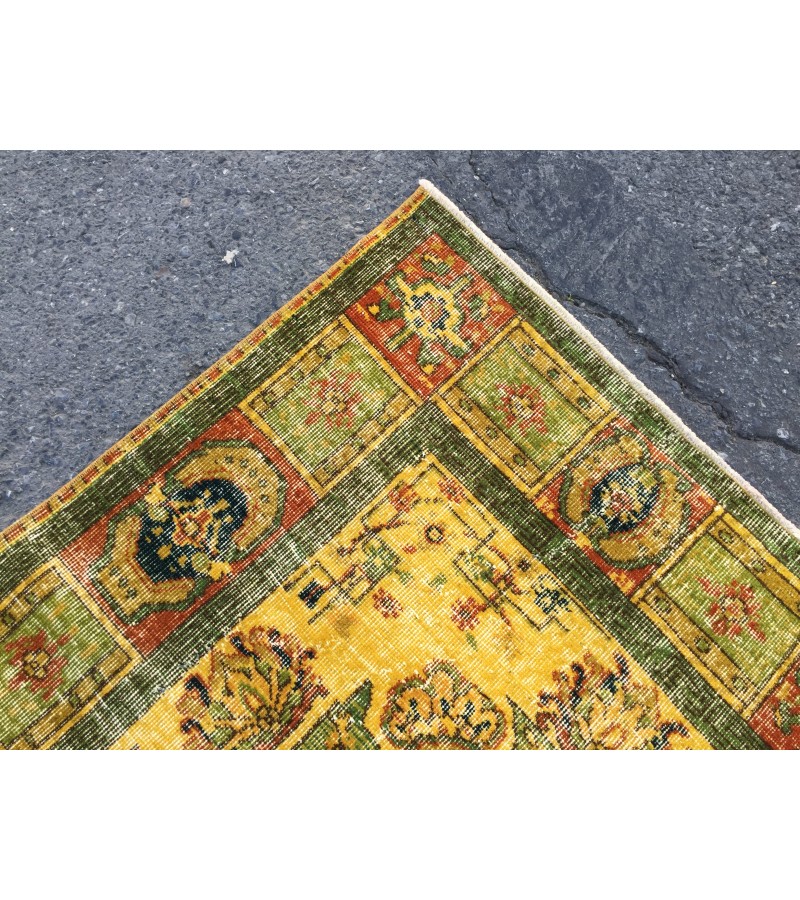 6x10 rustic yellow rug, hand woven rug, yellow green rug, 6'5 X 9'6 boho vintage rug