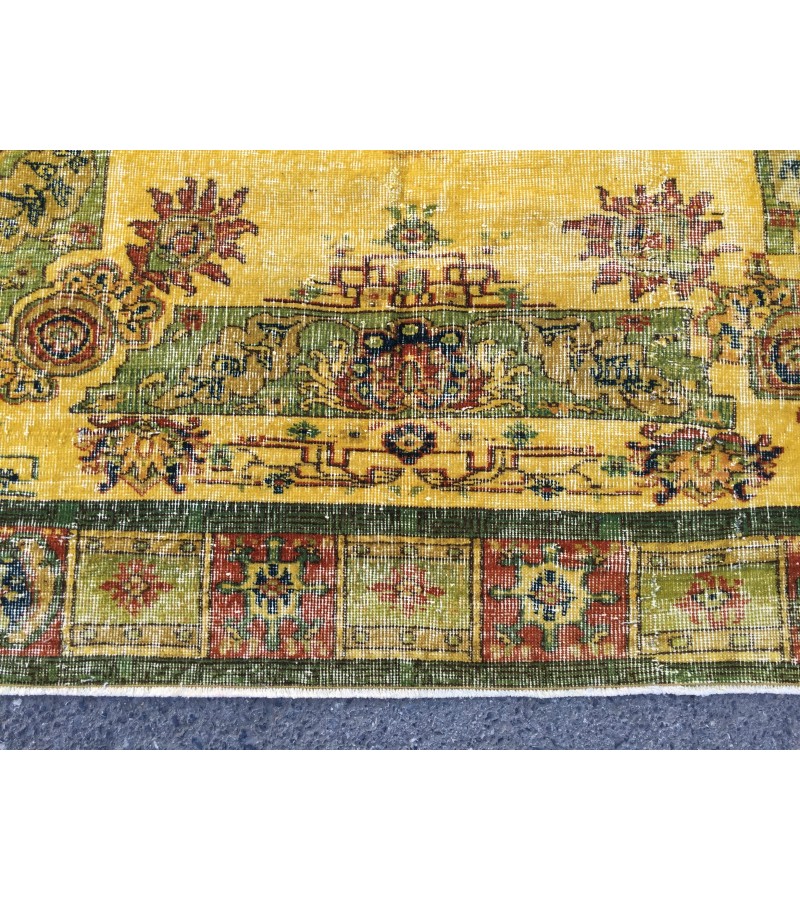 6x10 rustic yellow rug, hand woven rug, yellow green rug, 6'5 X 9'6 boho vintage rug