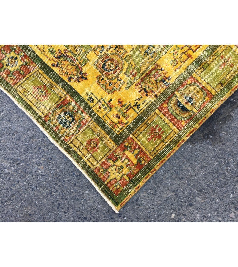 6x10 rustic yellow rug, hand woven rug, yellow green rug, 6'5 X 9'6 boho vintage rug