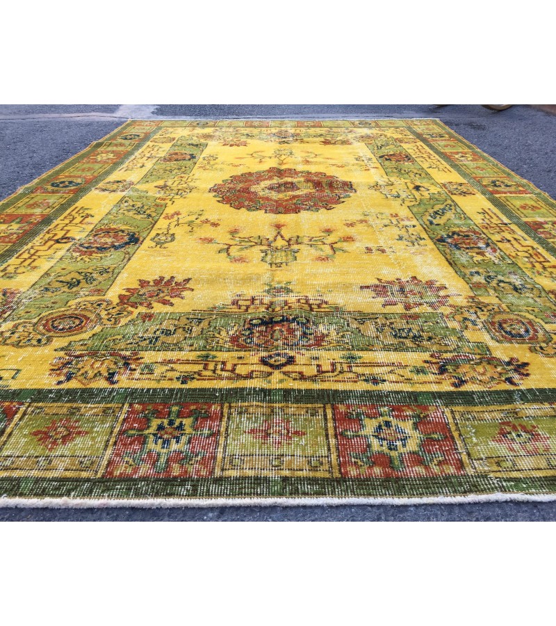 6x10 rustic yellow rug, hand woven rug, yellow green rug, 6'5 X 9'6 boho vintage rug