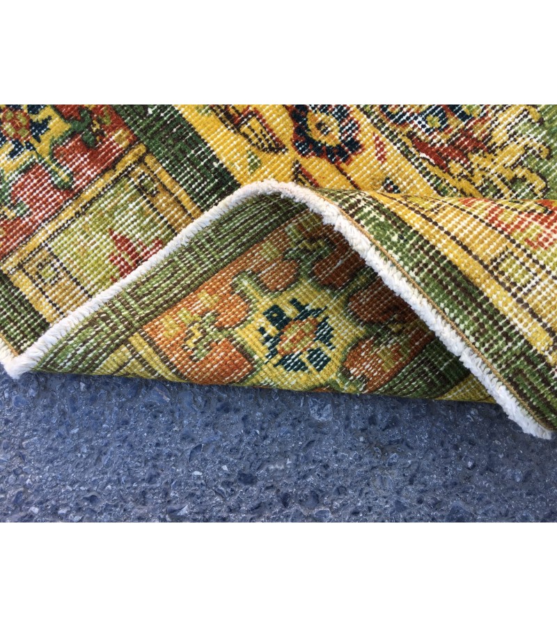 6x10 rustic yellow rug, hand woven rug, yellow green rug, 6'5 X 9'6 boho vintage rug