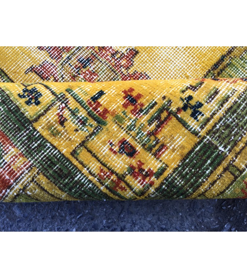 6x10 rustic yellow rug, hand woven rug, yellow green rug, 6'5 X 9'6 boho vintage rug