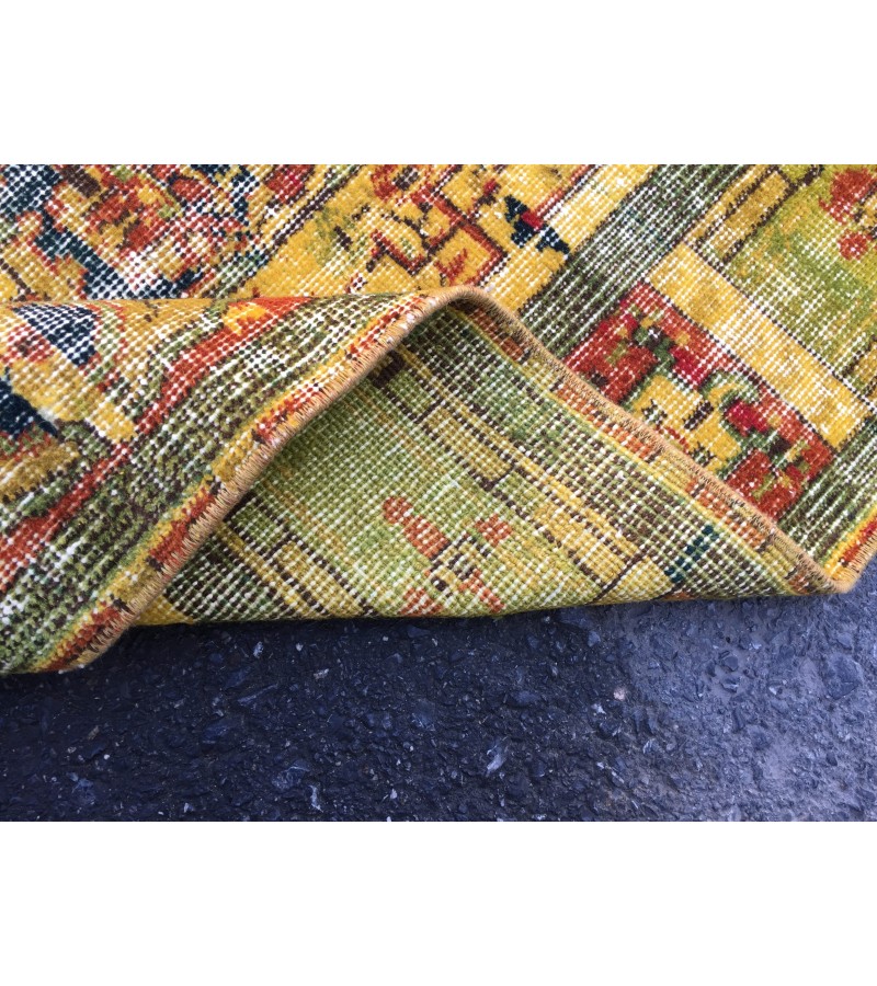 6x10 rustic yellow rug, hand woven rug, yellow green rug, 6'5 X 9'6 boho vintage rug