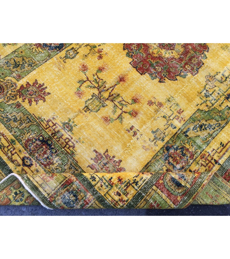 6x10 rustic yellow rug, hand woven rug, yellow green rug, 6'5 X 9'6 boho vintage rug