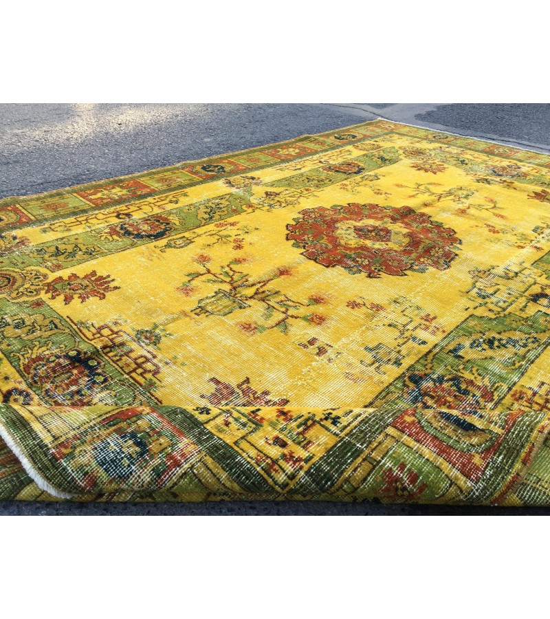 6x10 rustic yellow rug, hand woven rug, yellow green rug, 6'5 X 9'6 boho vintage rug