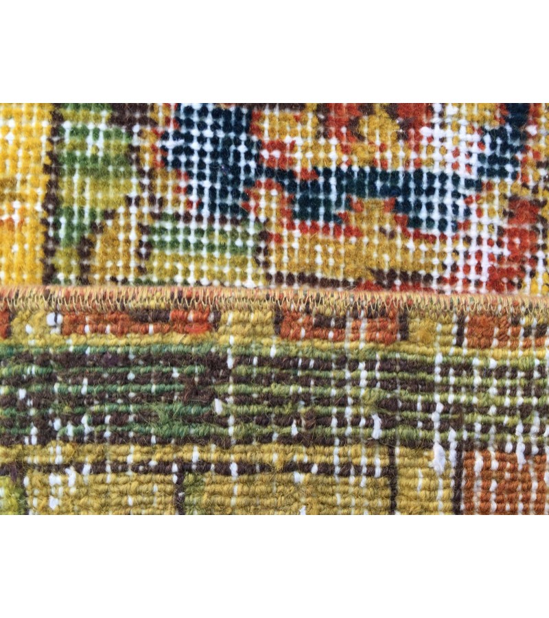 6x10 rustic yellow rug, hand woven rug, yellow green rug, 6'5 X 9'6 boho vintage rug