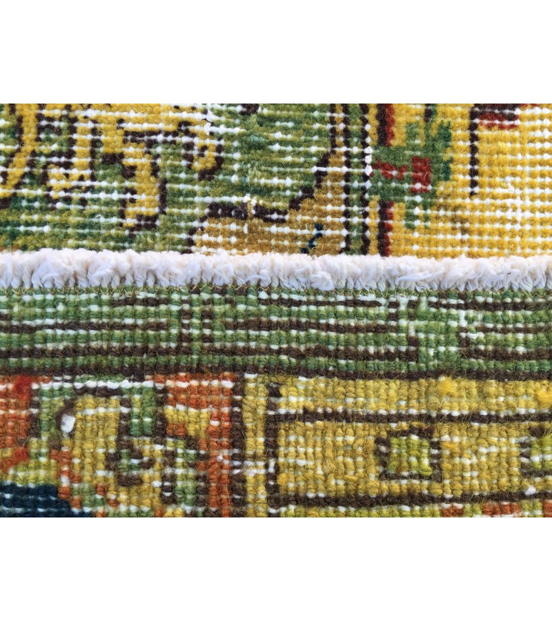 6x10 rustic yellow rug, hand woven rug, yellow green rug, 6'5 X 9'6 boho vintage rug