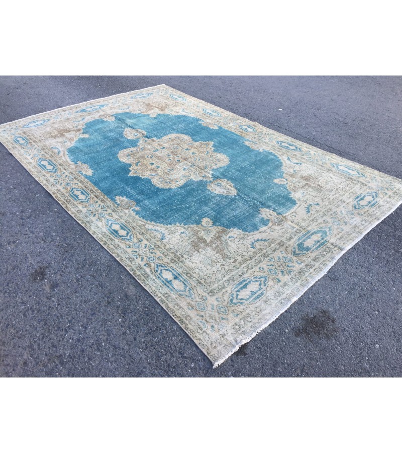 7x10 blue beige rug, rug for living room , Turkish rug, Oriental rug, 6'10 X 10'1 Handmade rug ,distressed rug