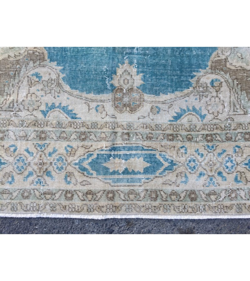 7x10 blue beige rug, rug for living room , Turkish rug, Oriental rug, 6'10 X 10'1 Handmade rug ,distressed rug