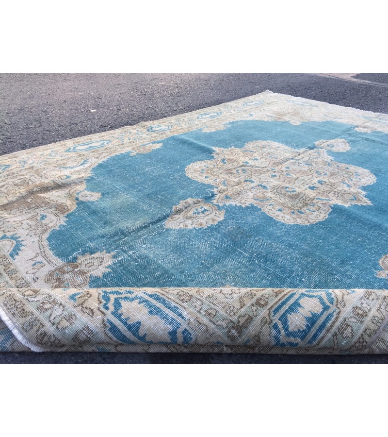 7x10 blue beige rug, rug for living room , Turkish rug, Oriental rug, 6'10 X 10'1 Handmade rug ,distressed rug