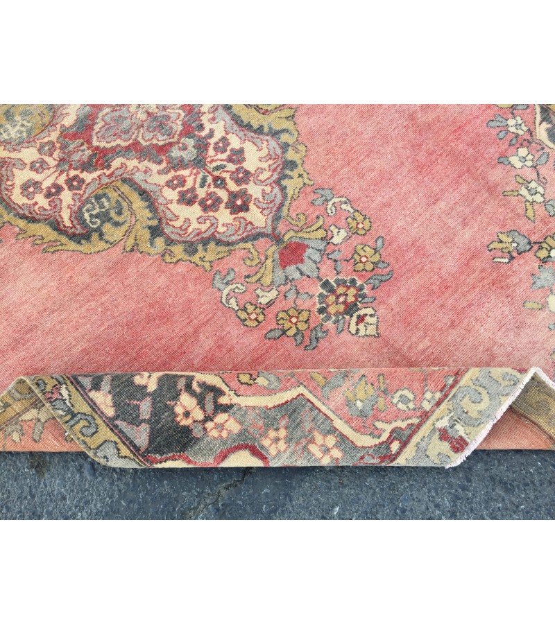 5x7 pastel red beige woven rug, dining room rug, Handmade Turkish Rug , 4'9 X 7'5 Vintage Rug