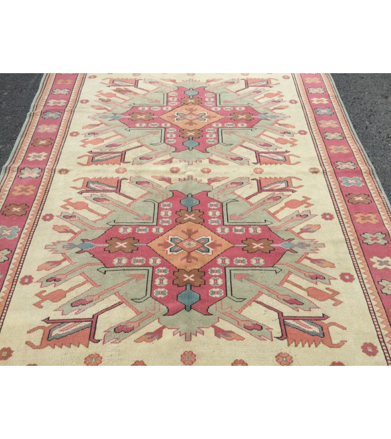 6x7 abstract area rug, beige pink rug, 5'9 X 7'1 bedroom rug, rug, geometric wool rug
