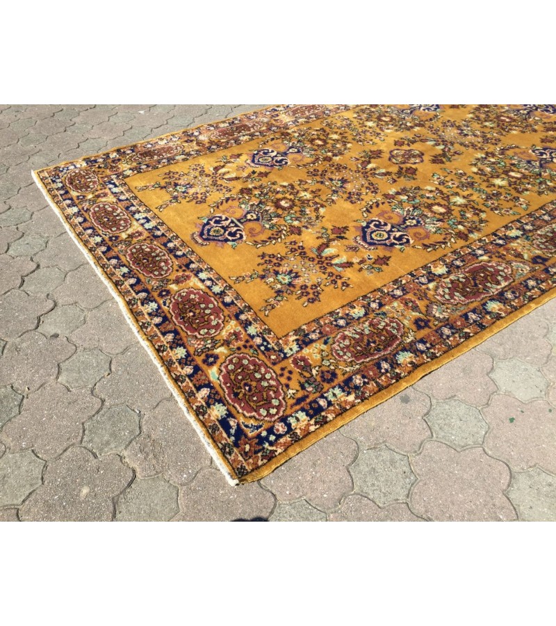 7x11 Soft High Pile Turkish Rug , Yellow Oushak Rug , 7'4 X 11'2 Turkish Rug soft , Wool rug handmade