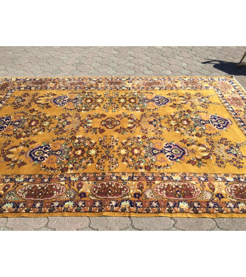 7x11 Soft High Pile Turkish Rug , Yellow Oushak Rug , 7'4 X 11'2 Turkish Rug soft , Wool rug handmade