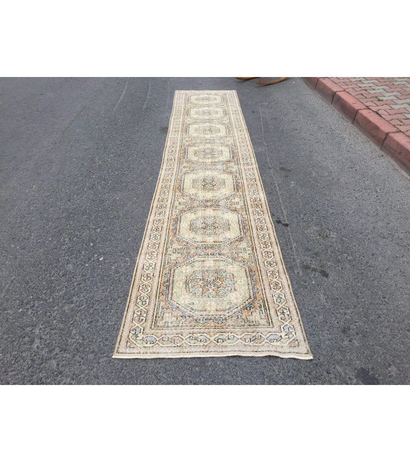 3x14 Woven Turkish Runner, Geometric hallway rug, 2'8 X 13'8 Handmade vintage runner