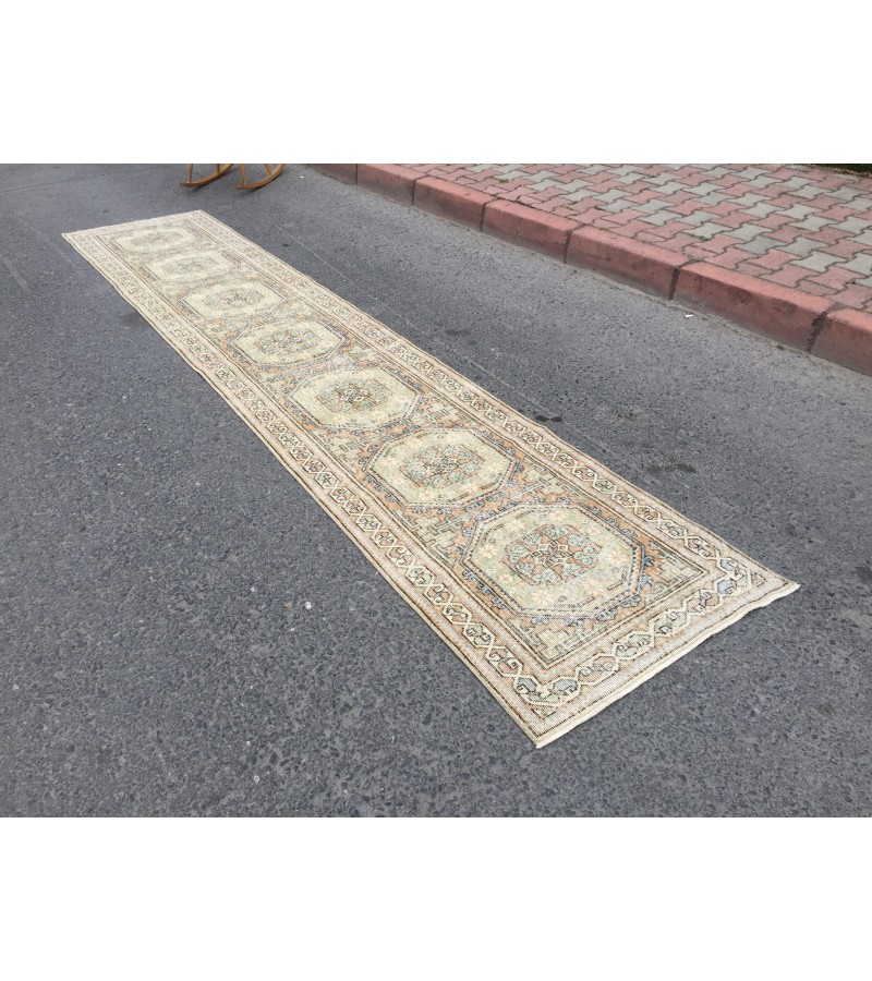 3x14 Woven Turkish Runner, Geometric hallway rug, 2'8 X 13'8 Handmade vintage runner