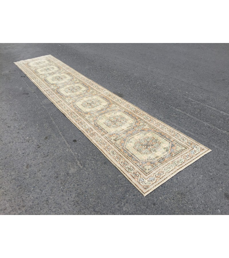 3x14 Woven Turkish Runner, Geometric hallway rug, 2'8 X 13'8 Handmade vintage runner