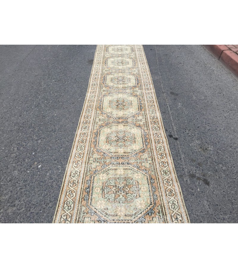 3x14 Woven Turkish Runner, Geometric hallway rug, 2'8 X 13'8 Handmade vintage runner