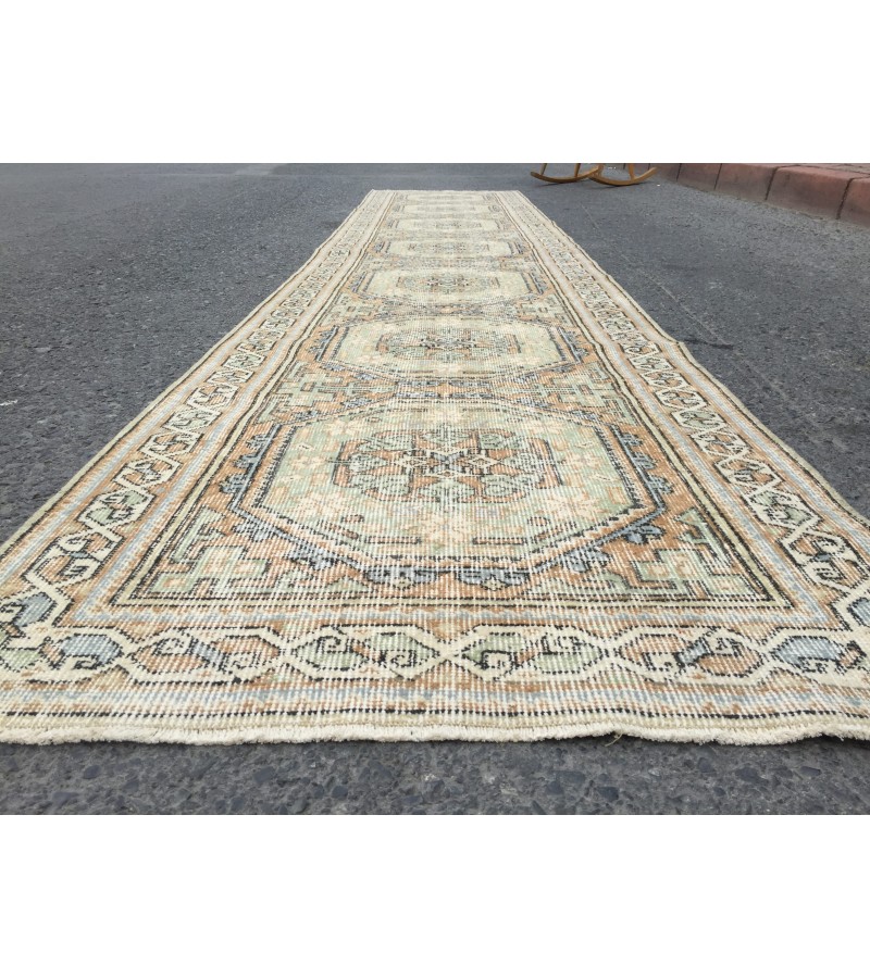 3x14 Woven Turkish Runner, Geometric hallway rug, 2'8 X 13'8 Handmade vintage runner