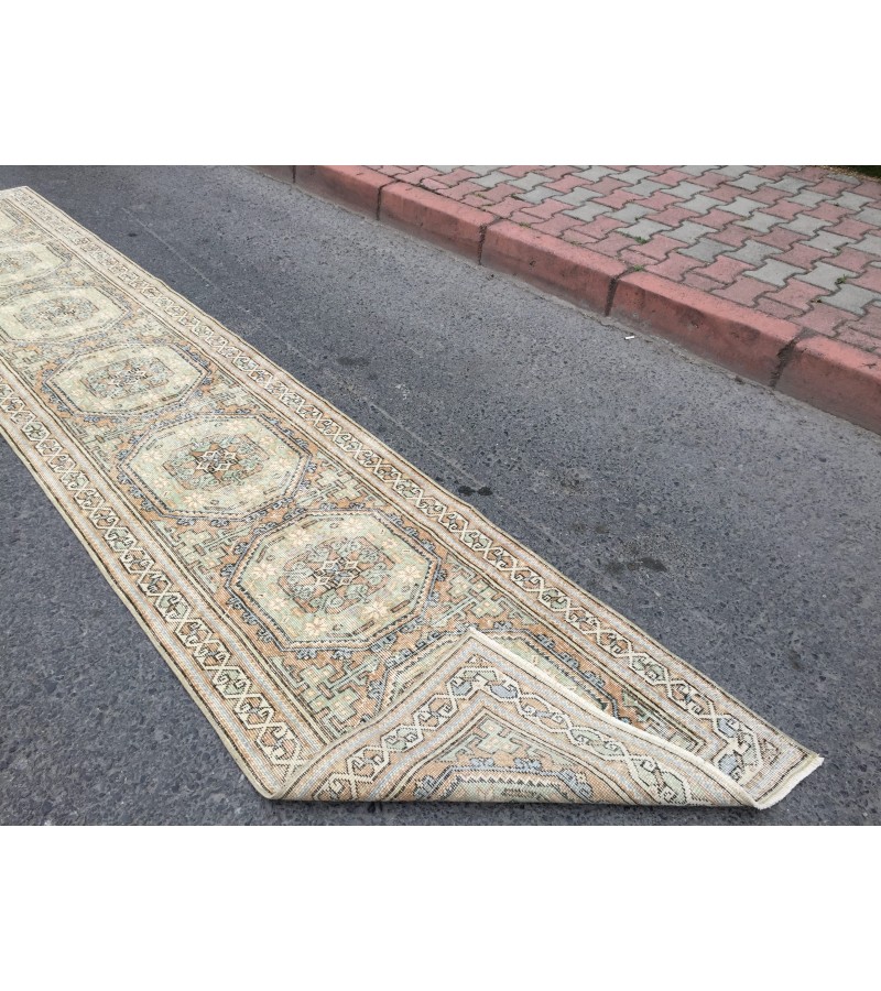 3x14 Woven Turkish Runner, Geometric hallway rug, 2'8 X 13'8 Handmade vintage runner