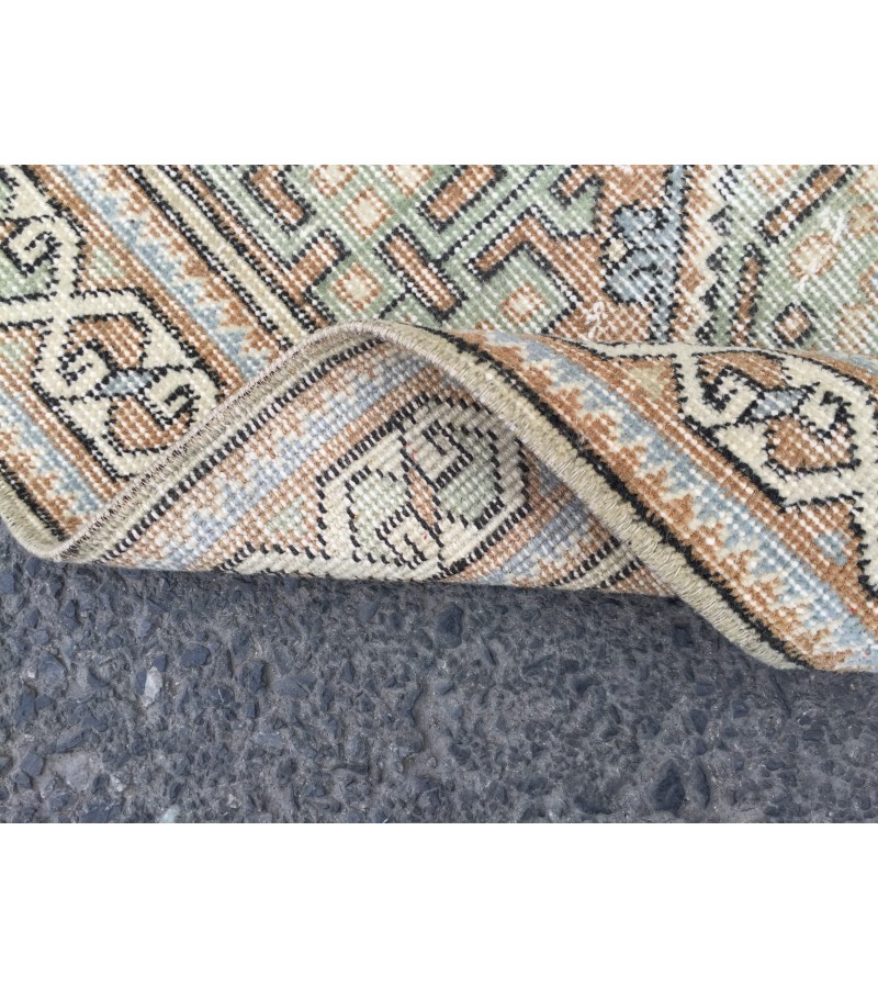 3x14 Woven Turkish Runner, Geometric hallway rug, 2'8 X 13'8 Handmade vintage runner