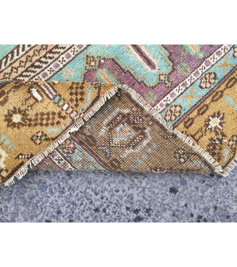 5x10 vintage Turkish rug, hand woven rug, pastel orange teal rug, 4'7 x 9'6 area rug