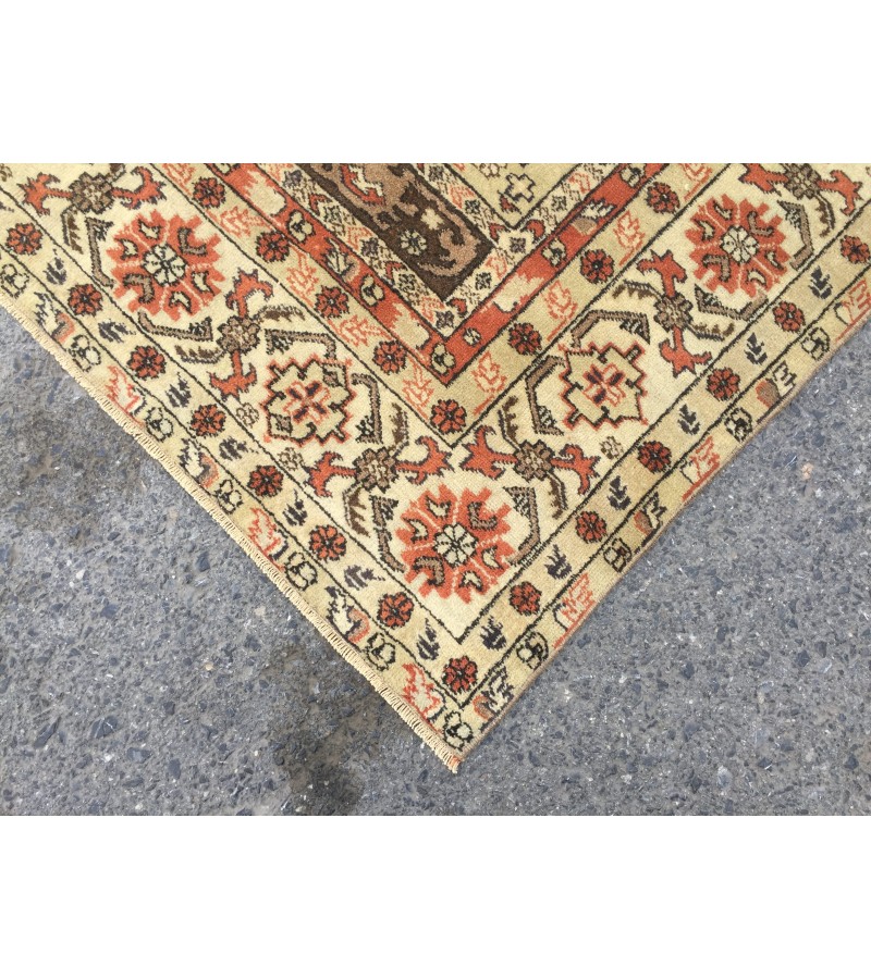 5x7 wool woven rug, geometric vintage rug , Turkish rug , handmade rug, 5'1 X 7'4 red beige rug