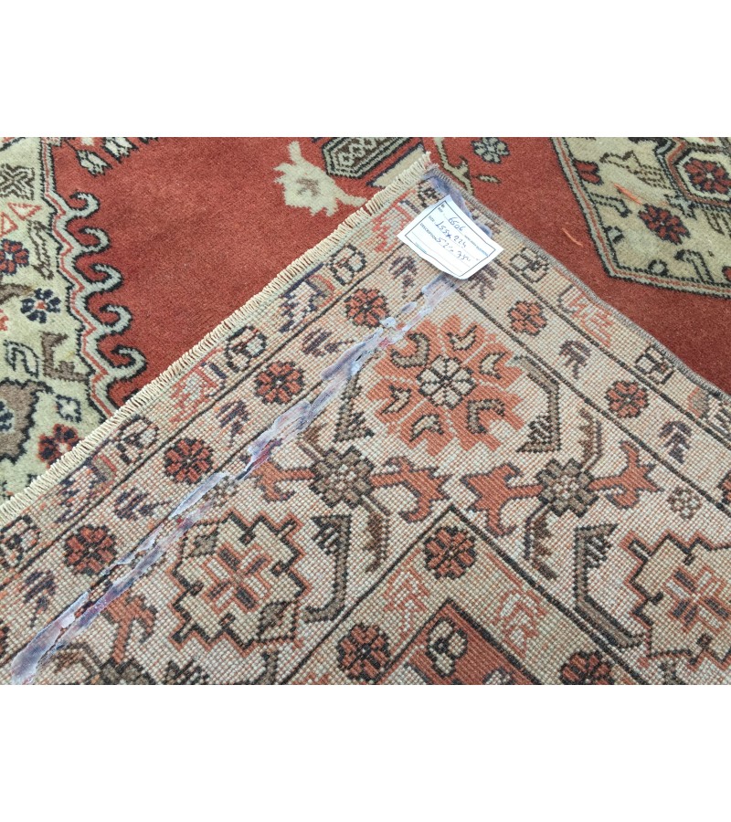 5x7 wool woven rug, geometric vintage rug , Turkish rug , handmade rug, 5'1 X 7'4 red beige rug