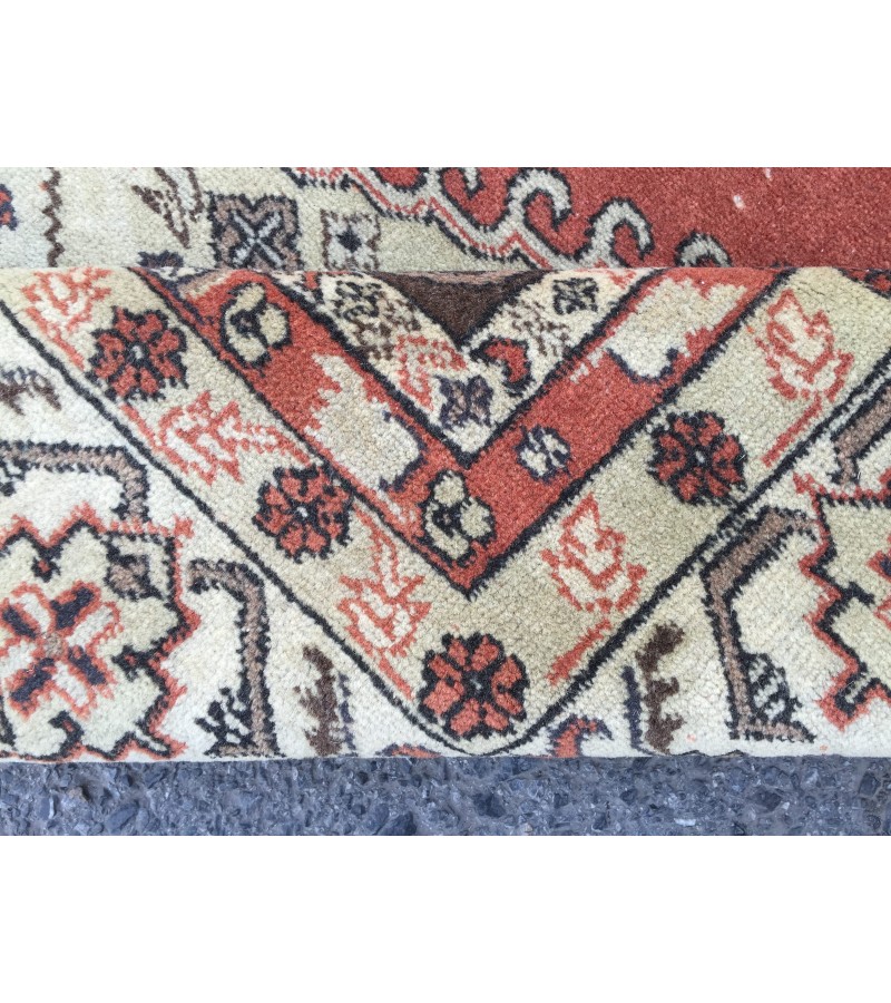 5x7 wool woven rug, geometric vintage rug , Turkish rug , handmade rug, 5'1 X 7'4 red beige rug