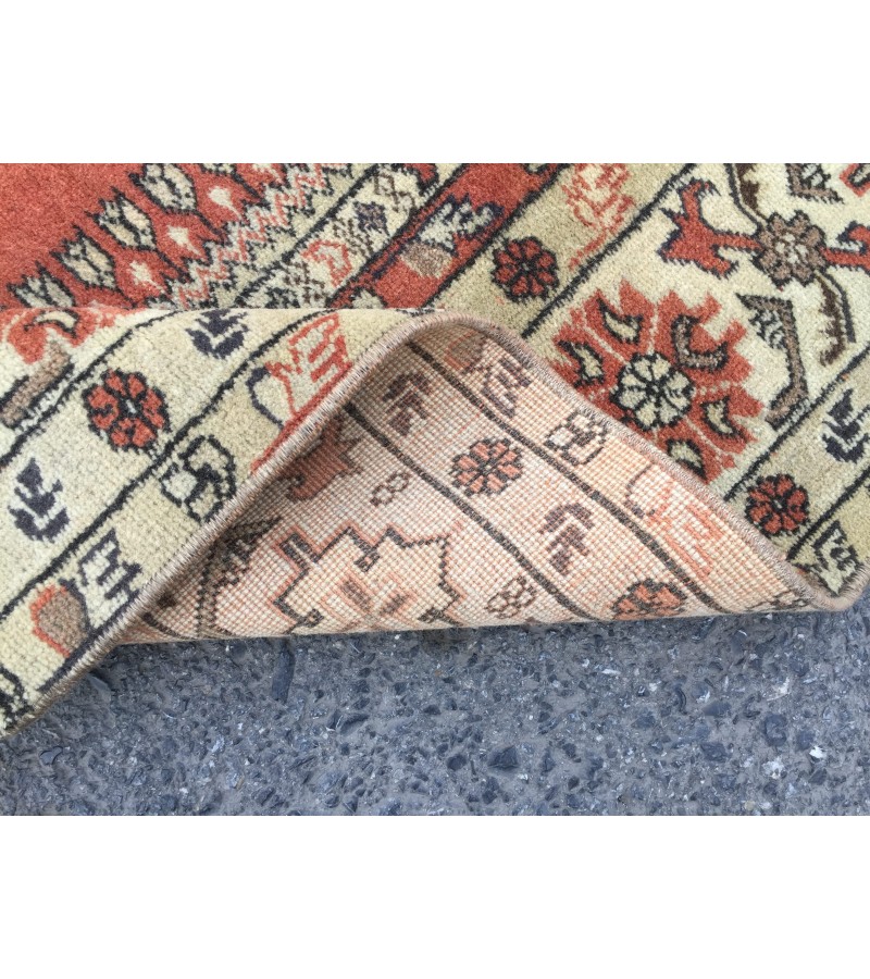 5x7 wool woven rug, geometric vintage rug , Turkish rug , handmade rug, 5'1 X 7'4 red beige rug