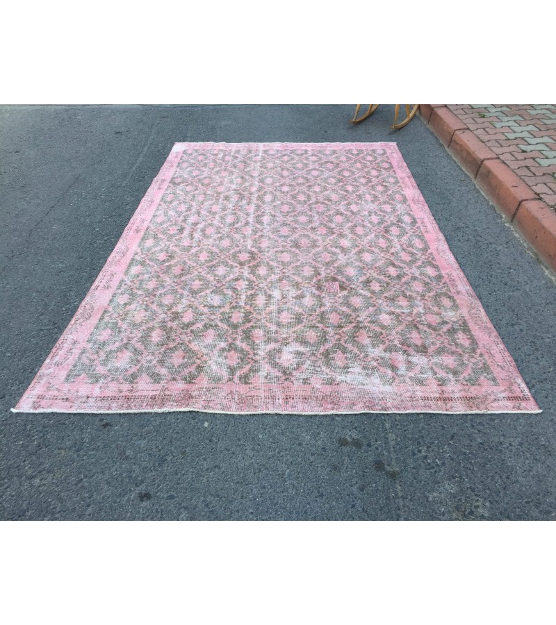 6x10 bed plan rug, pink grey handmade Rug, Vintage Rug, 6'5 X 10' Turkish Rug