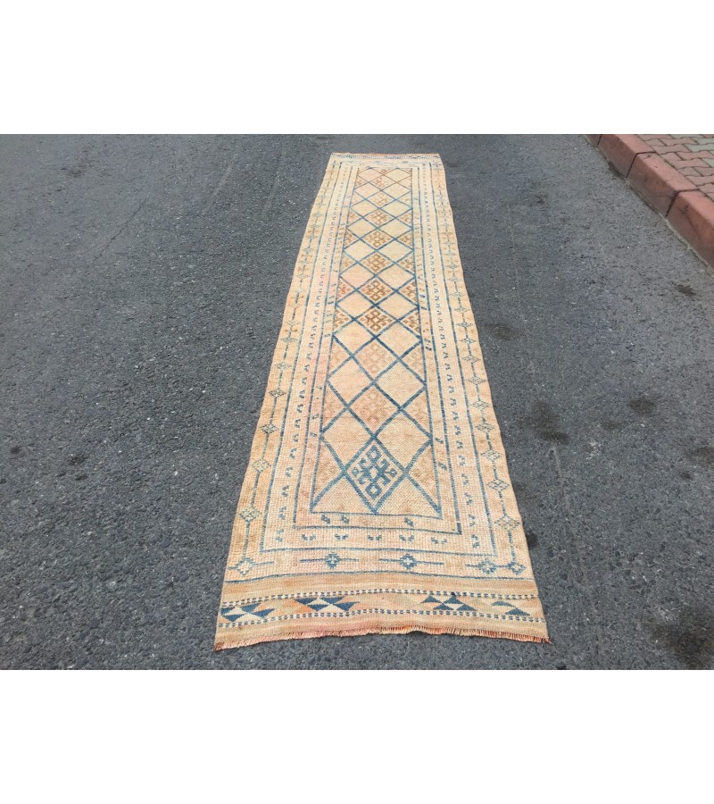 3x12 retro geometric runner, distressed runner, corridor rug , 2'7 X 12'2 kitchen runner