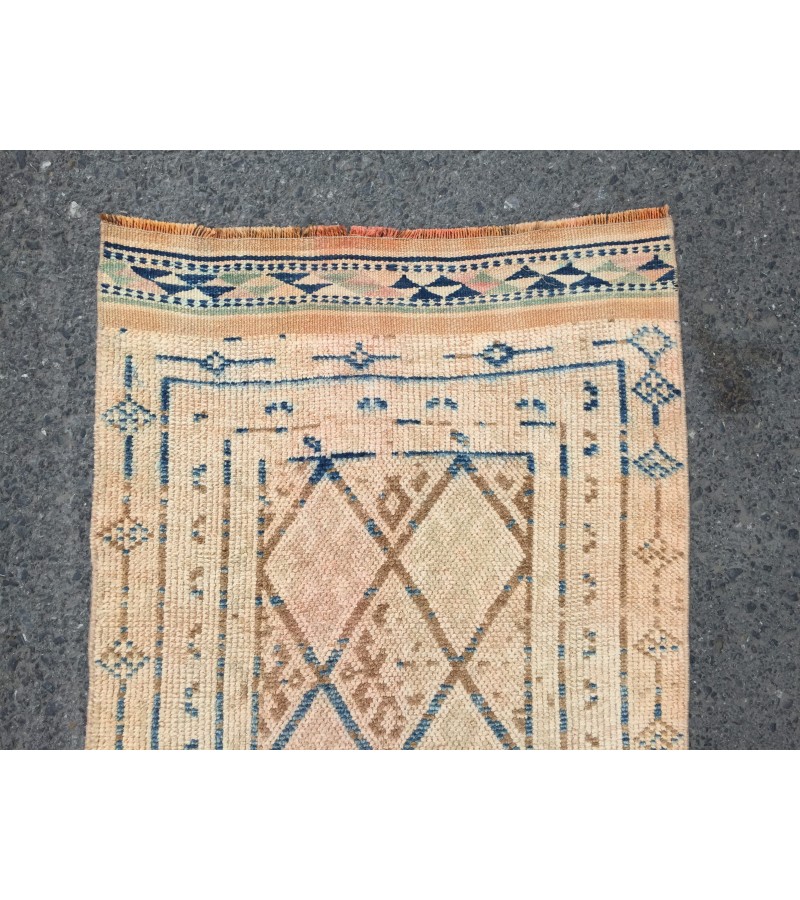 3x12 retro geometric runner, distressed runner, corridor rug , 2'7 X 12'2 kitchen runner