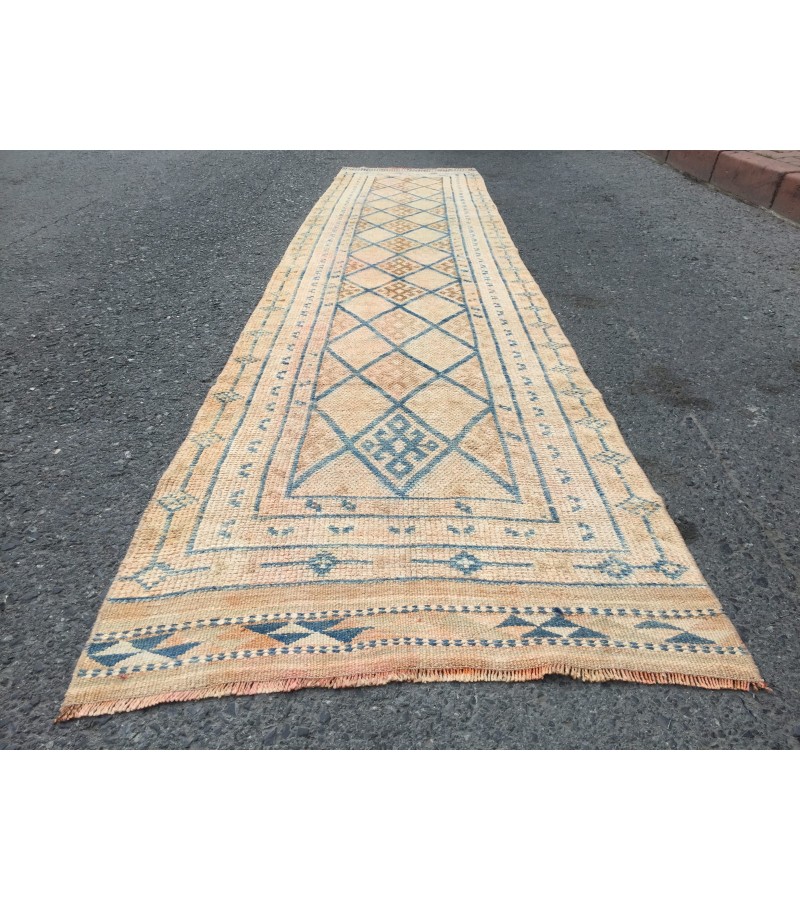 3x12 retro geometric runner, distressed runner, corridor rug , 2'7 X 12'2 kitchen runner
