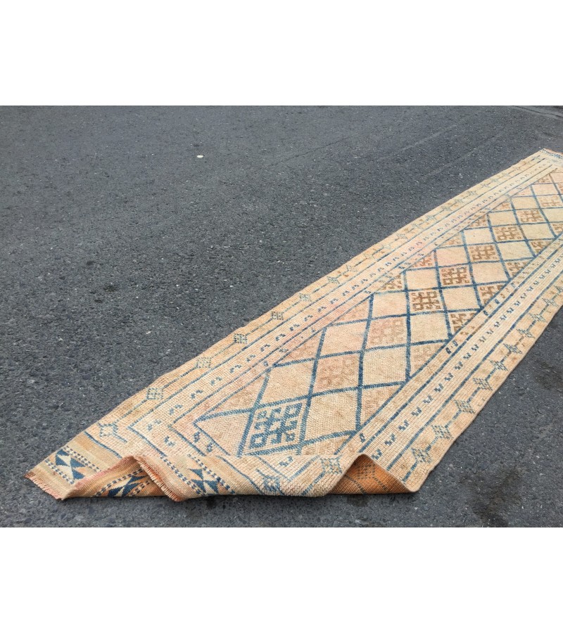 3x12 retro geometric runner, distressed runner, corridor rug , 2'7 X 12'2 kitchen runner