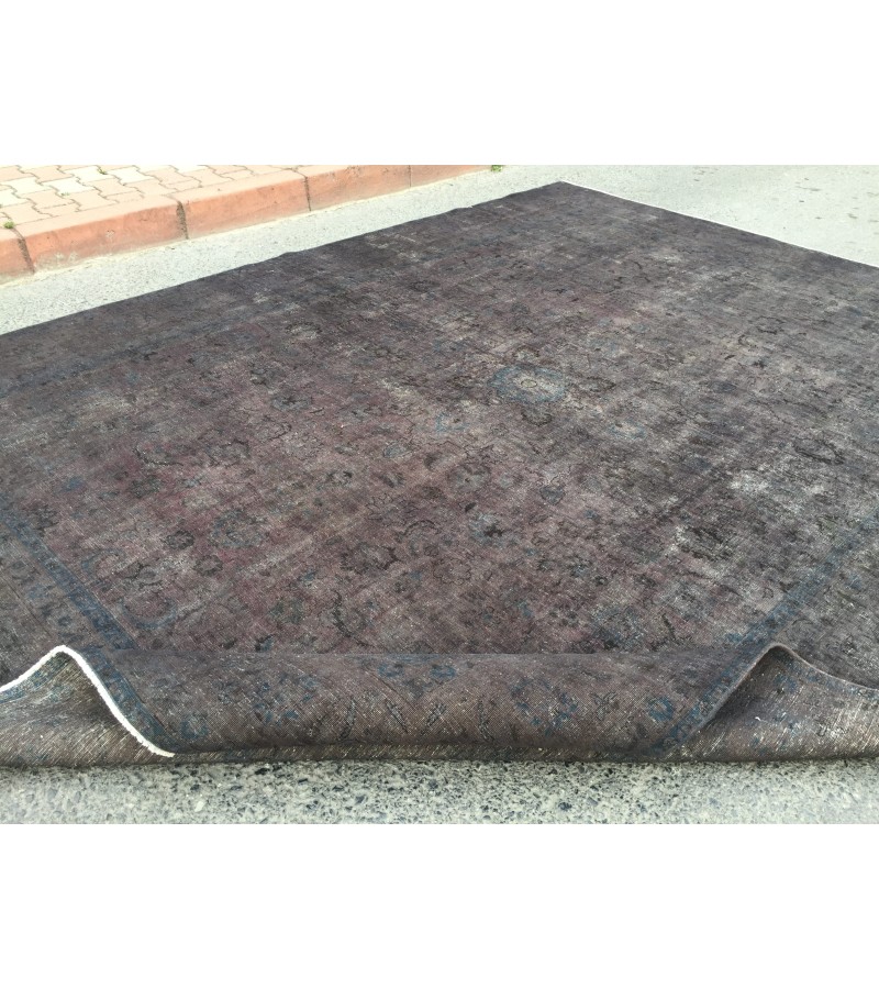 9x12 dark deco rug , vintage area rug , 9'2 X 12'4 retro Turkish rug