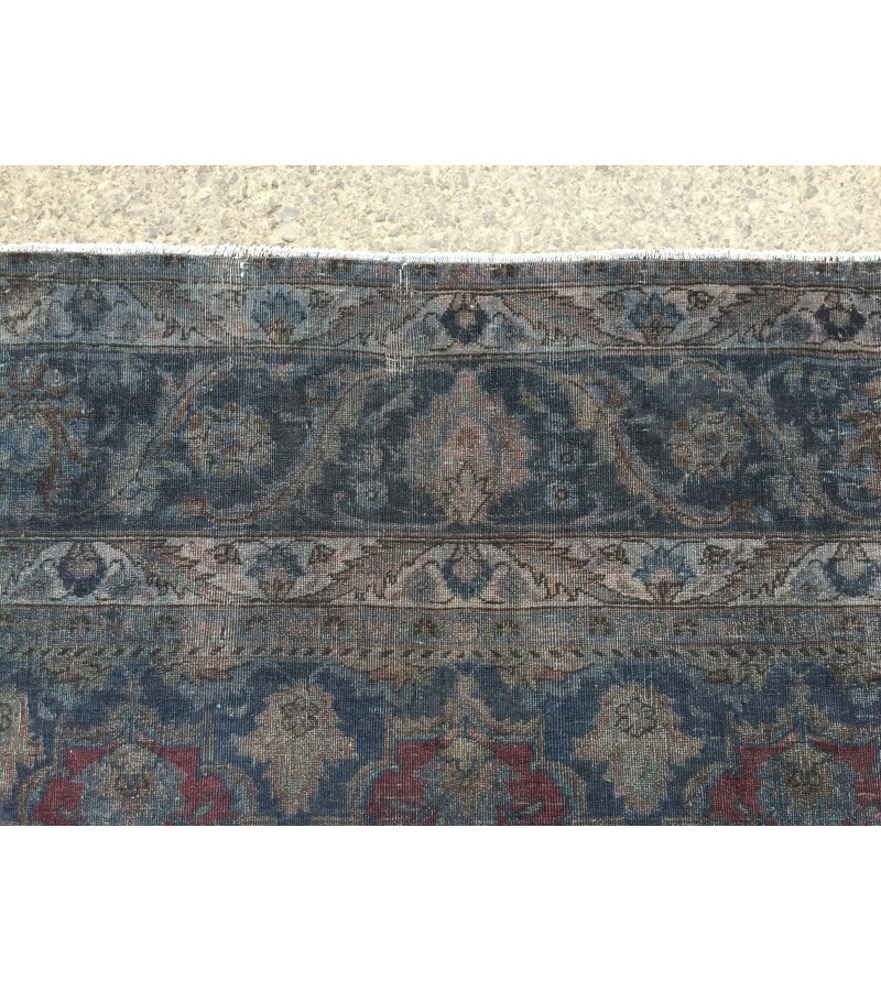 10x13 retro handmade rug, dark red blue rug, rug for living room, 9'7 X 12'6 Area Rug