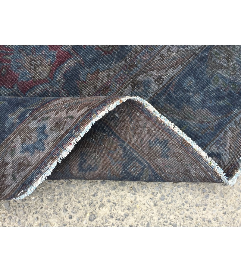 10x13 retro handmade rug, dark red blue rug, rug for living room, 9'7 X 12'6 Area Rug