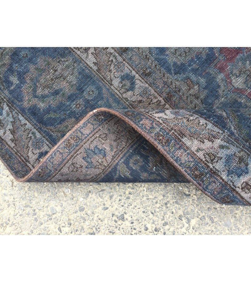 10x13 retro handmade rug, dark red blue rug, rug for living room, 9'7 X 12'6 Area Rug