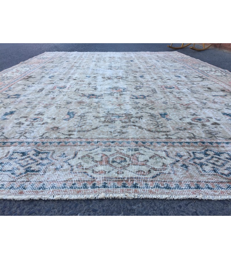 7x10 Turkish bedroom rug, geometric vintage rug, 6'9 X 9'8 Handmade Area rug