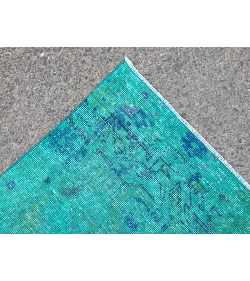 4x7 green blue kitchen rug, geometric rug, , retro rug, 4'2 X 7'3 woven rug